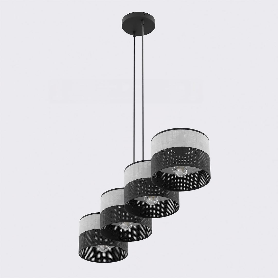 Suspension Karbon 4 lumières noire, tissu gris