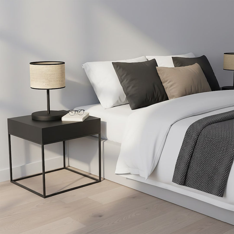 Lampe à poser Eco noire, rotin