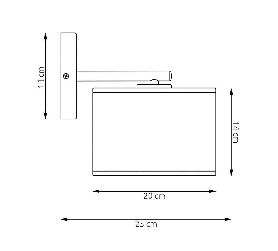 Schéma coté indiquant 14 cm de haut et 25 cm de profondeur