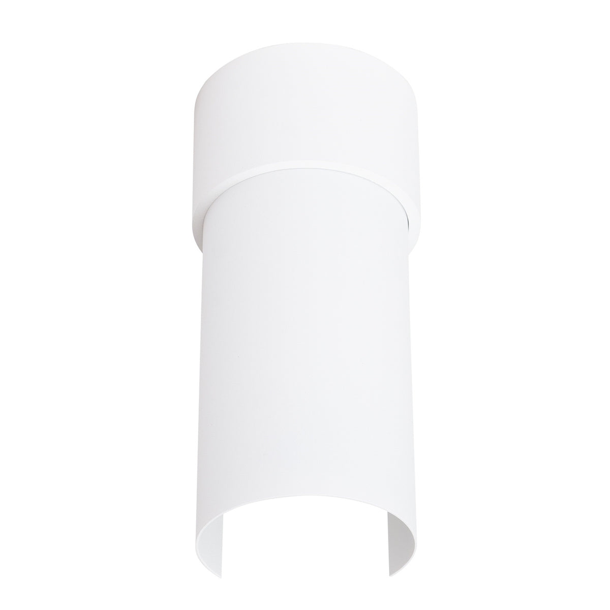 Plafonnier blanc de forme cylindrique présenté de profil sur fond blanc
