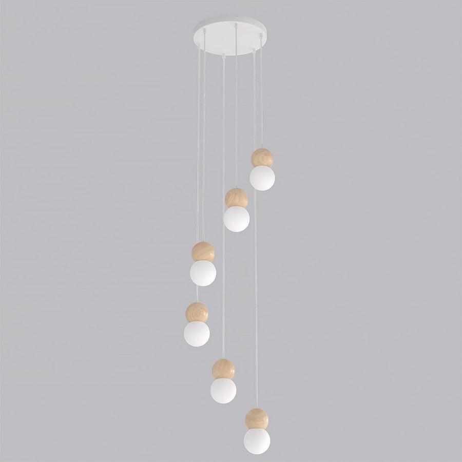 Vue produit sur fond gris du luminaire et ses six suspensions décalées