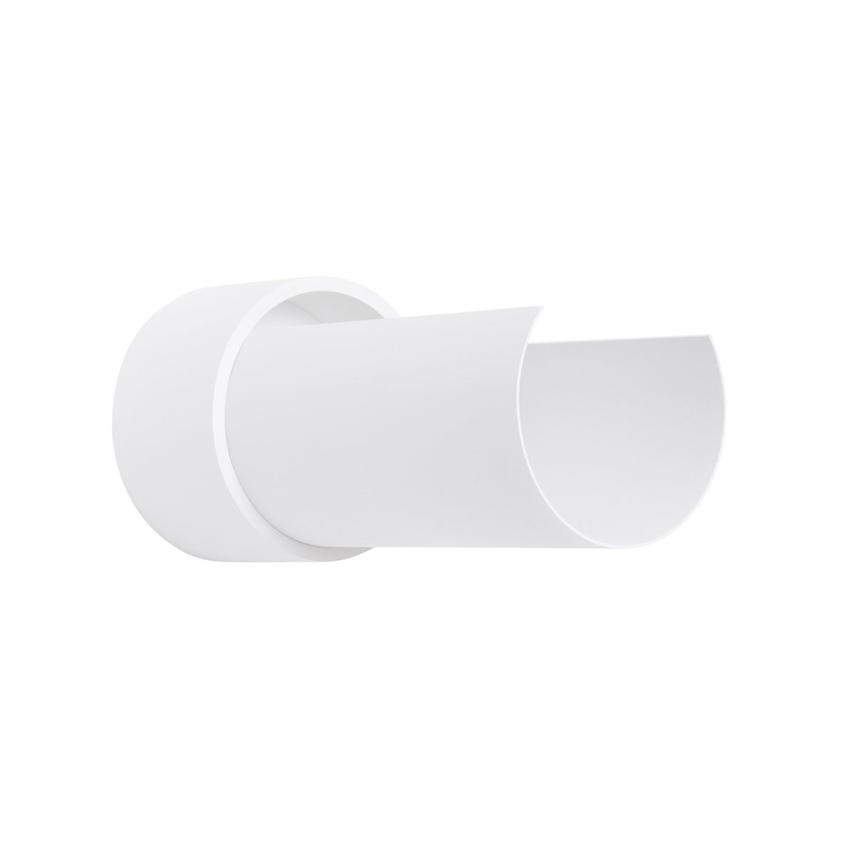 Applique murale blanche cylindrique ouverte, vue de face sur fond neutre