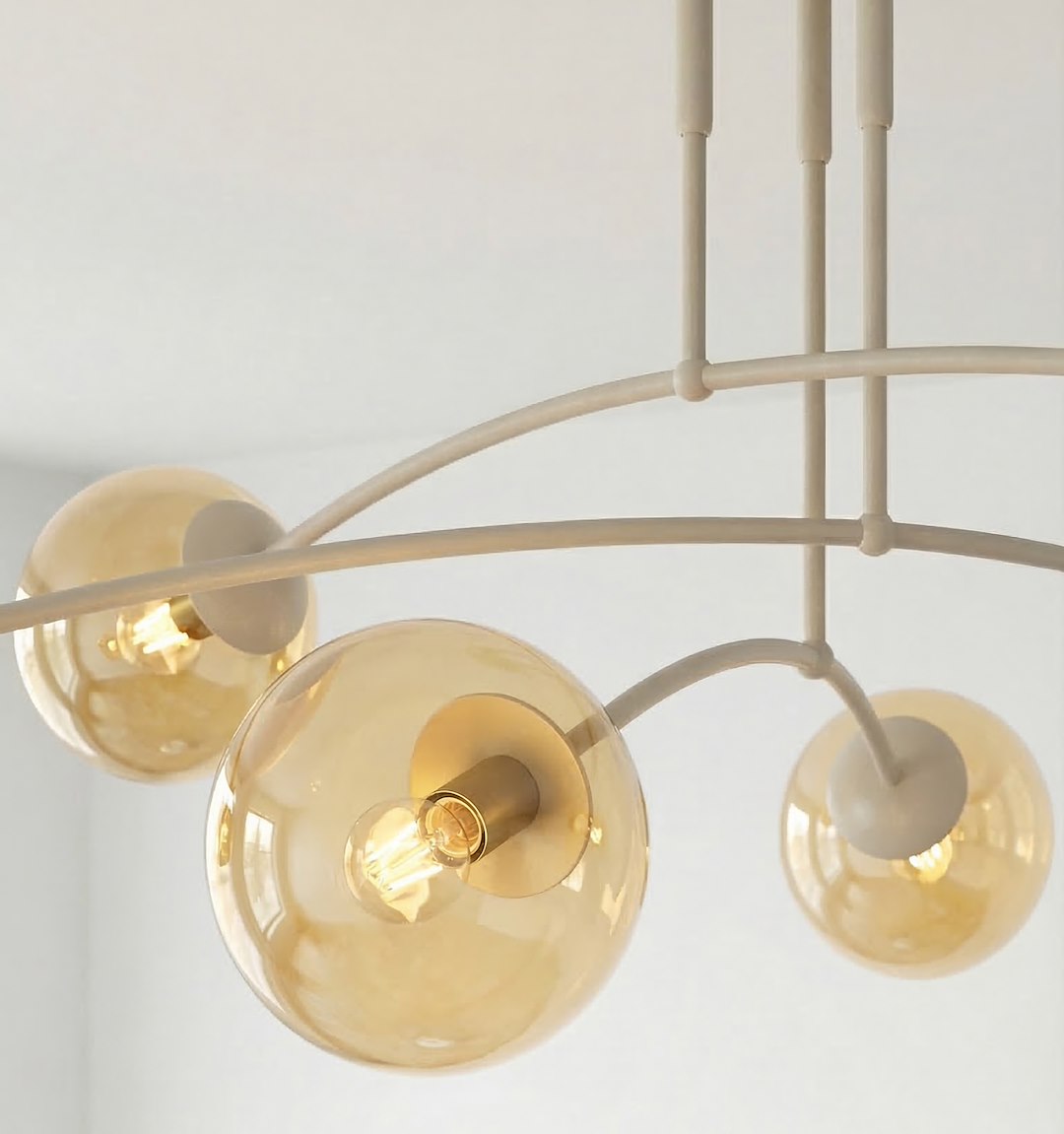 Plafonnier Pregos 6 lumières beige, verre ambré