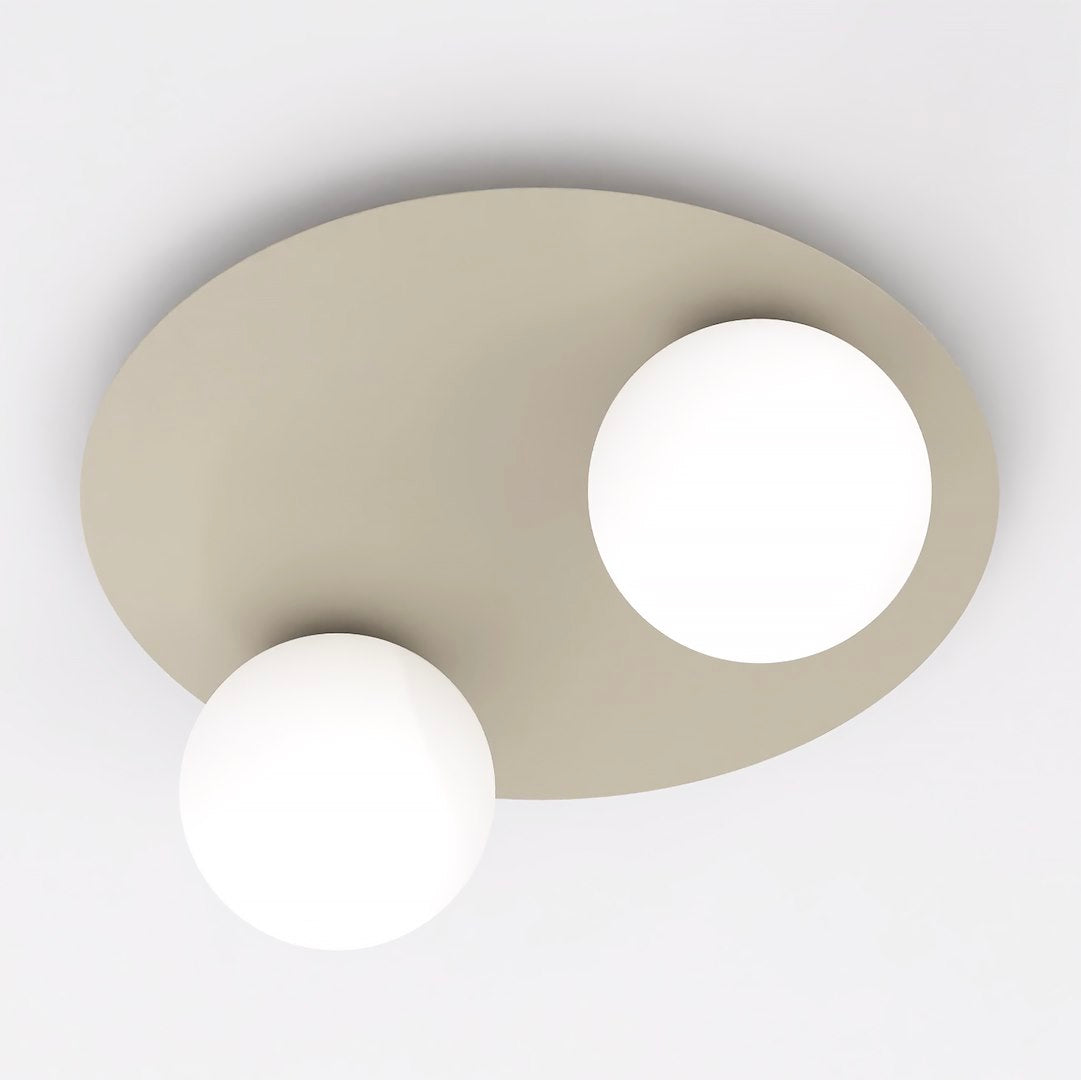 Plafonnier Solar 2 lumières beige, verre blanc