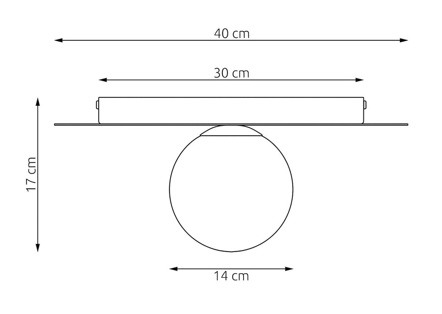 Schéma de dimensions du luminaire : diamètre 40 cm et hauteur totale 17 cm