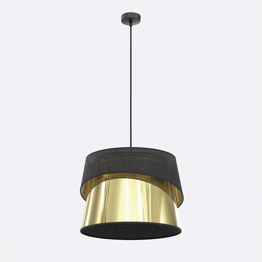 Vue rapprochée du bord inférieur noir perforé et de l'intérieur doré brillant