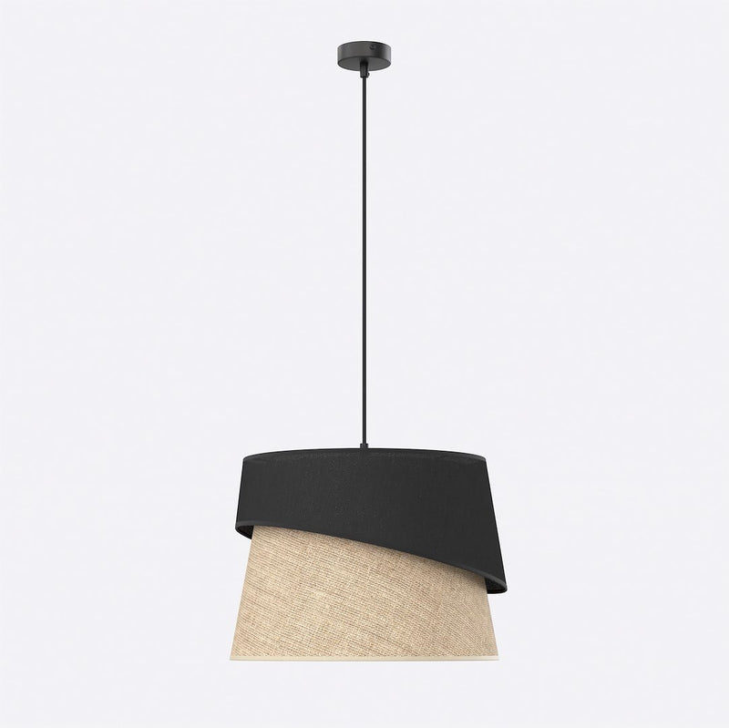 Suspension Canva noire, rotin marron et noir