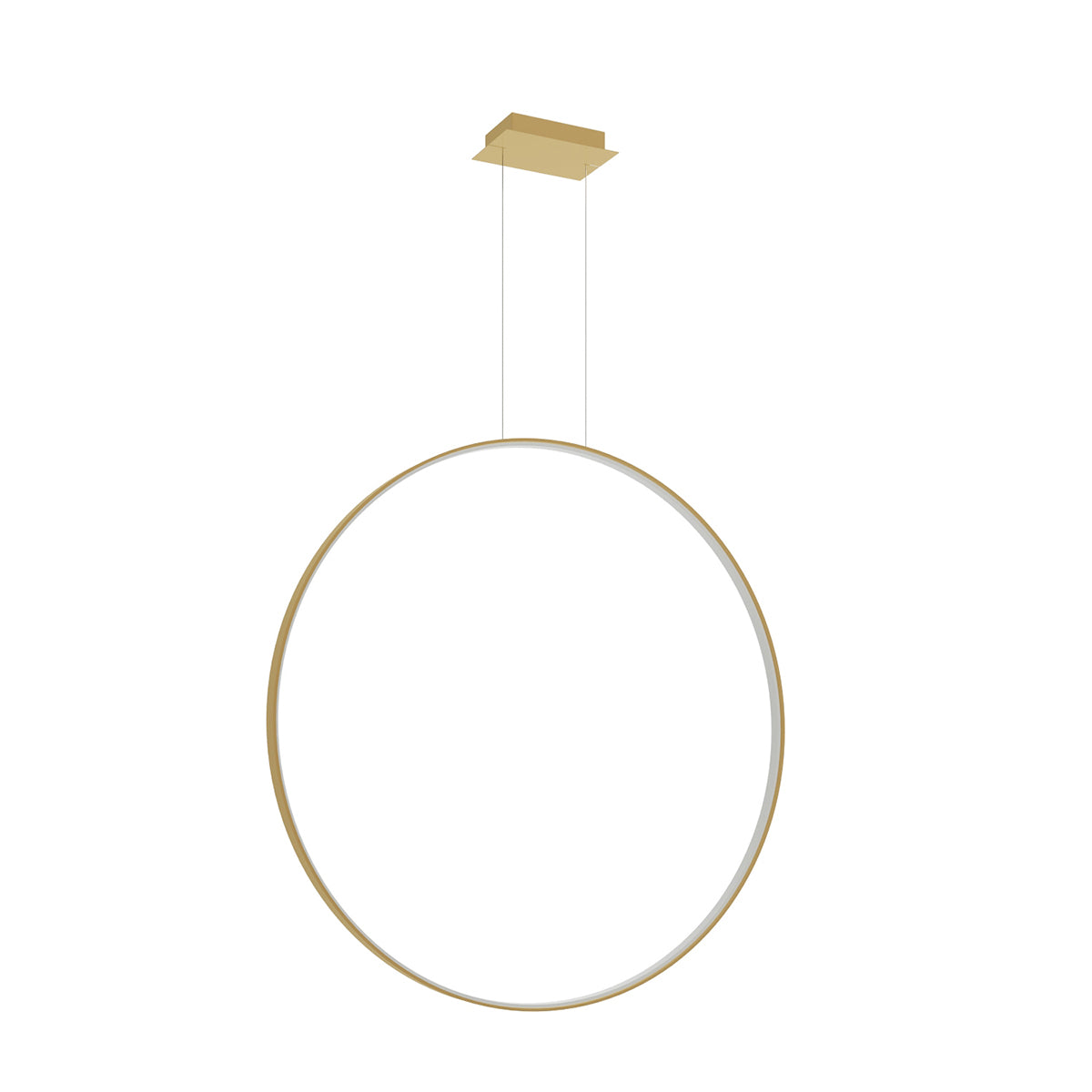 Luminaire suspendu anneau doré présenté de face sur fond blanc
