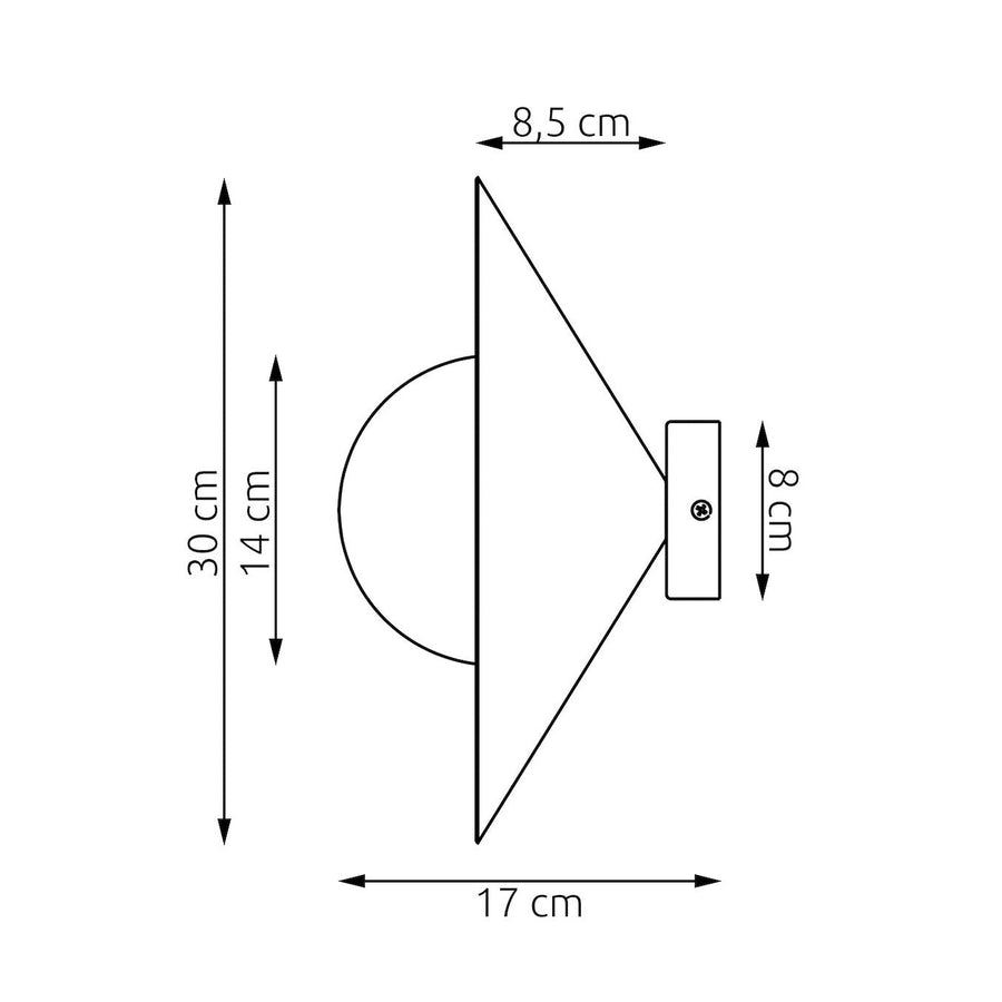 Schéma technique coté du luminaire indiquant les dimensions en centimètres.