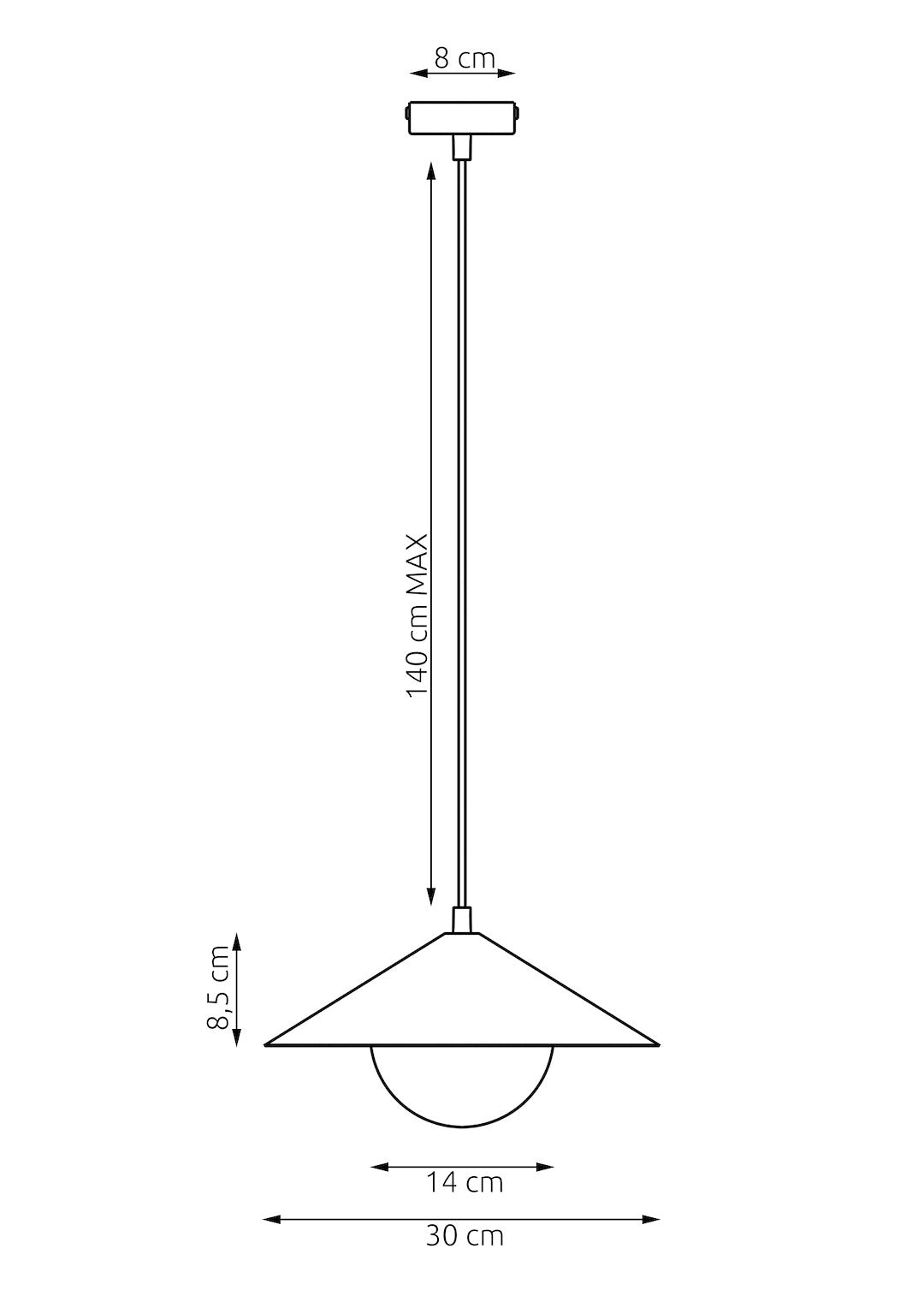 Schéma de dimensions du luminaire avec hauteur de câble et diamètre de l'abat-jour