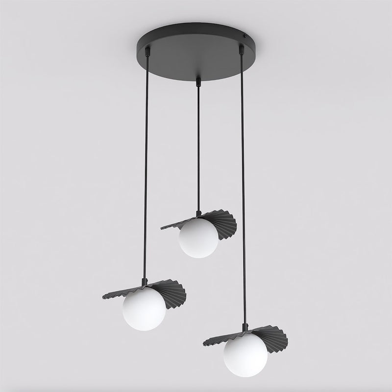 Suspension Flora 3 lumières noire, verre blanc