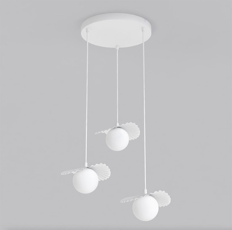 Suspension Flora 3 lumières blanche, verre blanc