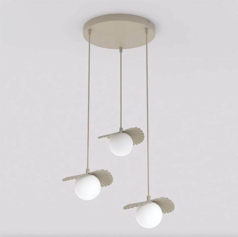 Suspension Flora 3 lumières beige, verre blanc