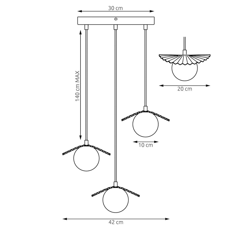 Suspension Flora 3 lumières beige, verre blanc