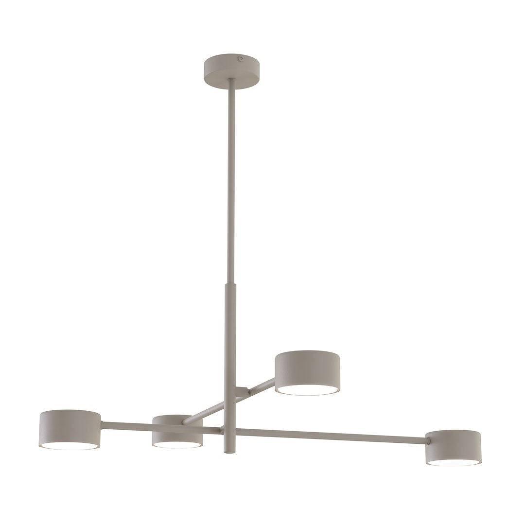 Luminaire beige à quatre bras croisés vu de face sur fond blanc
