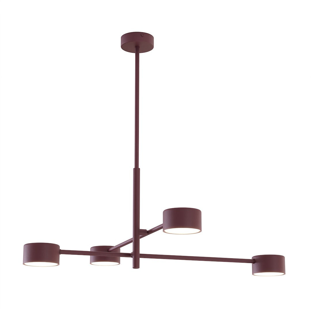 Vue de produit de face du luminaire bordeaux avec ses quatre bras croisés