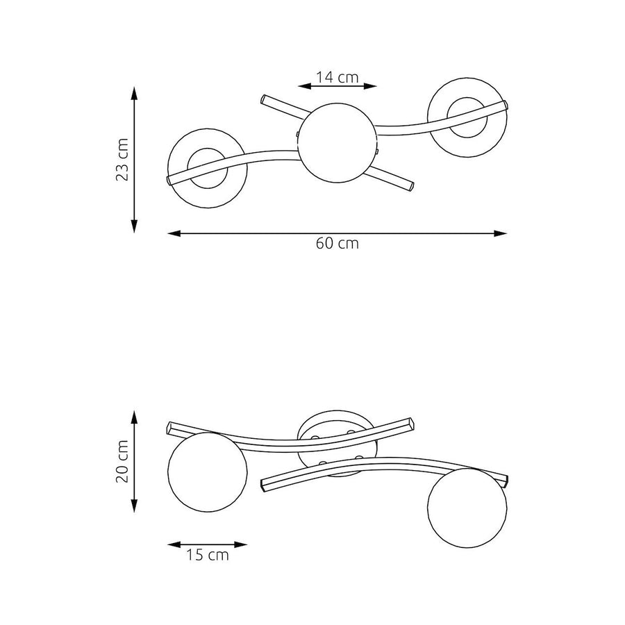 Schéma coté : 60 cm de large, 23 cm de profondeur, 20 cm de hauteur