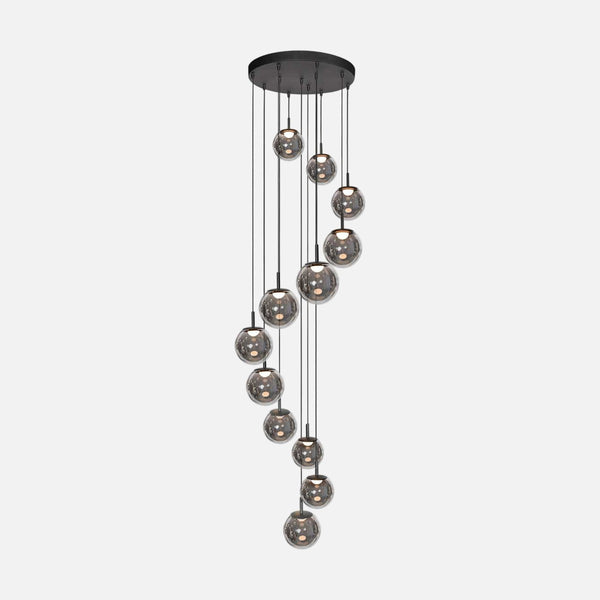 Hängeleuchte Glaskugeln schwarz Ø 60 cm, 12 LED-Leuchten | Bollique Constellation