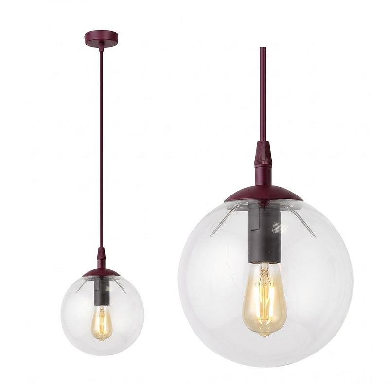 Suspension Cosmo bordeaux, verre transparent