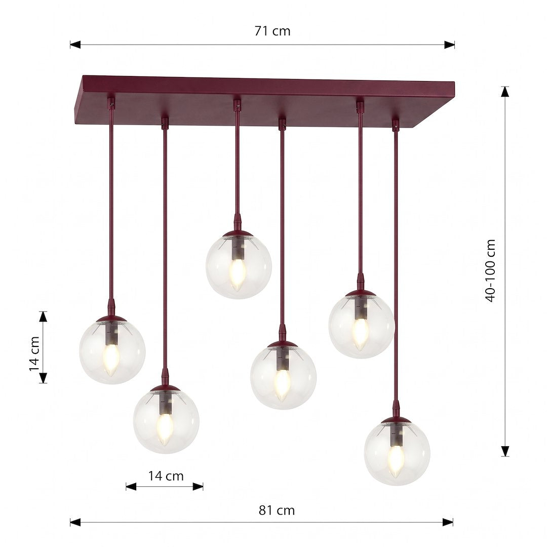Schéma coté du luminaire : largeur 71 cm, hauteur réglable 40 à 100 cm