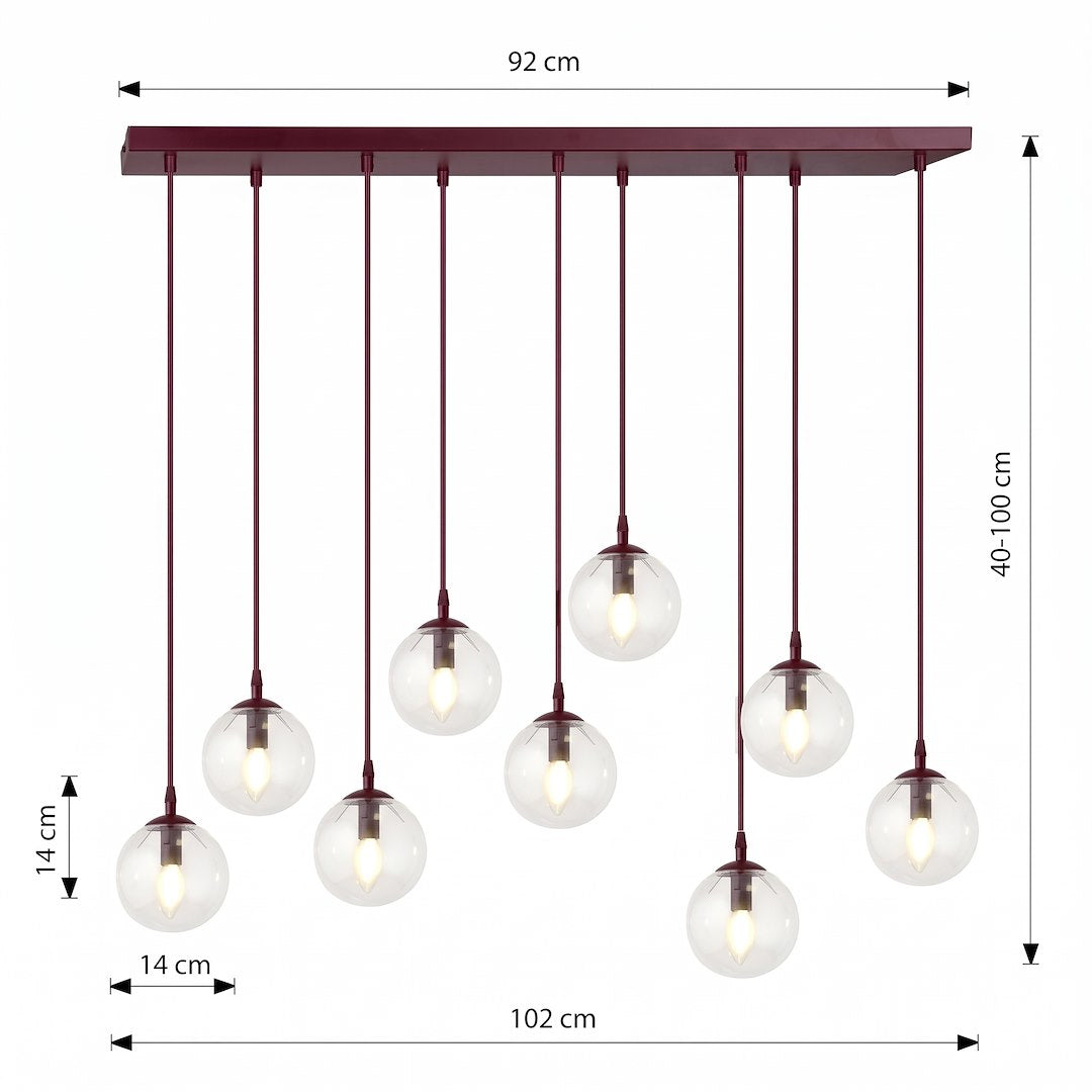 Schéma coté du luminaire avec les mesures de largeur, hauteur et profondeur.