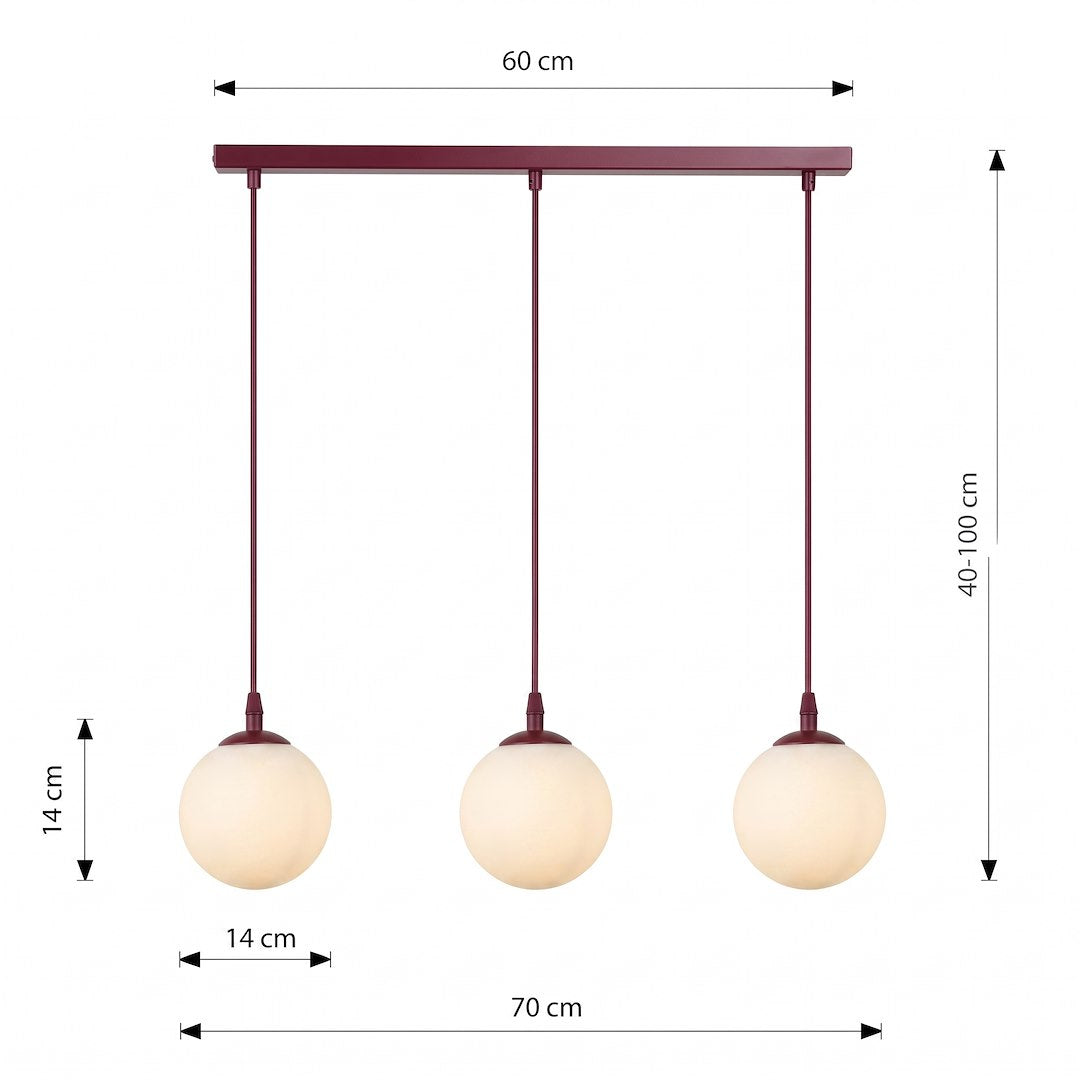 Schéma coté du luminaire, largeur soixante centimètres et hauteur réglable de quarante à cent.