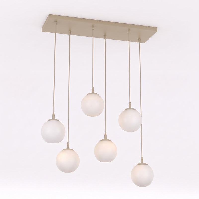 Suspension Cosmo 6 lumières beige, verre blanc
