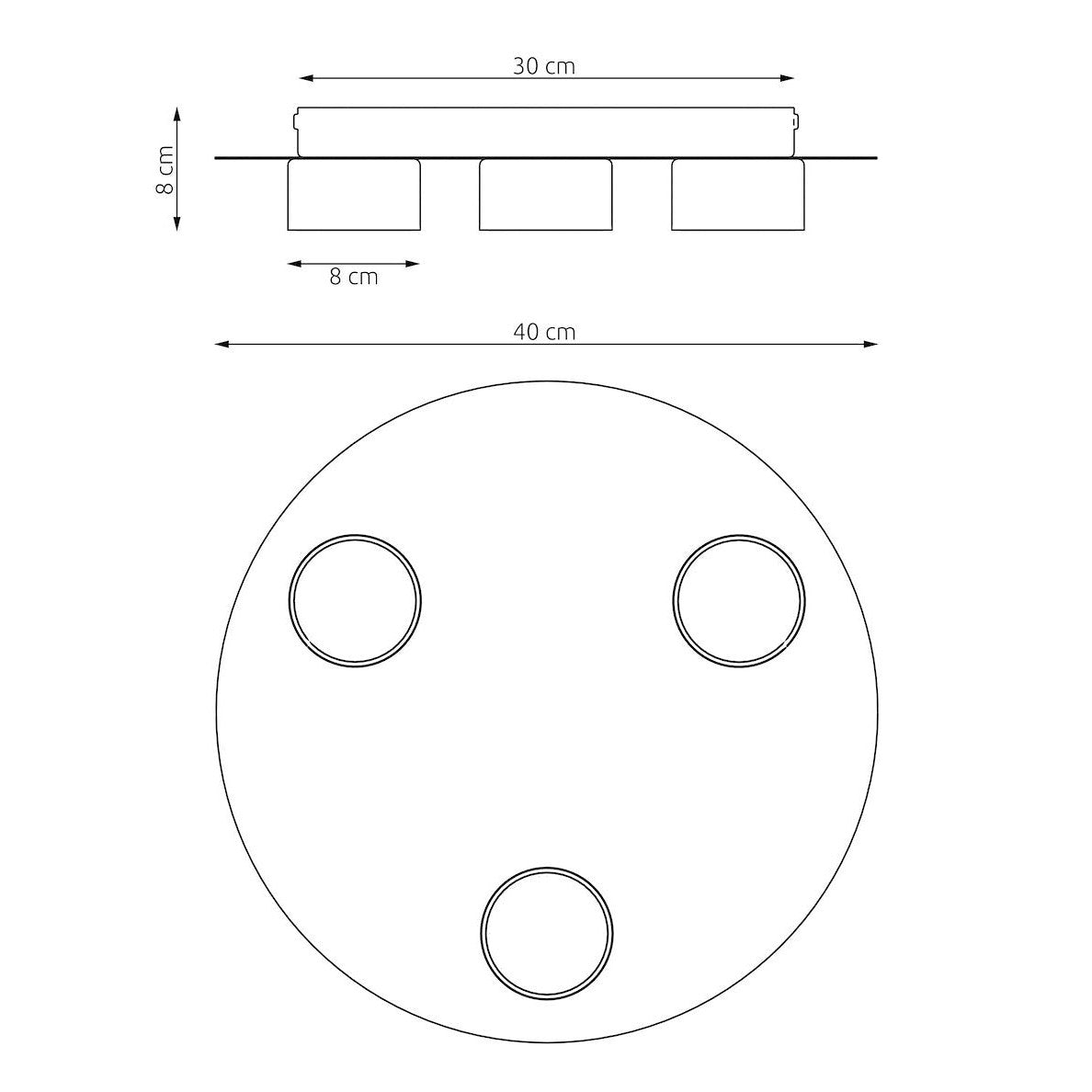 Schéma coté du plafonnier rond : 40 cm de diamètre et 8 cm de hauteur