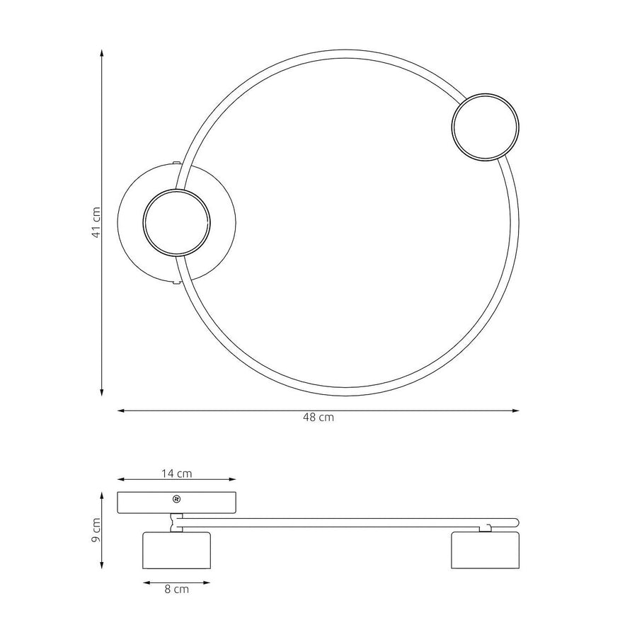 Schéma technique coté : largeur 48 cm, hauteur 41 cm, vue de profil