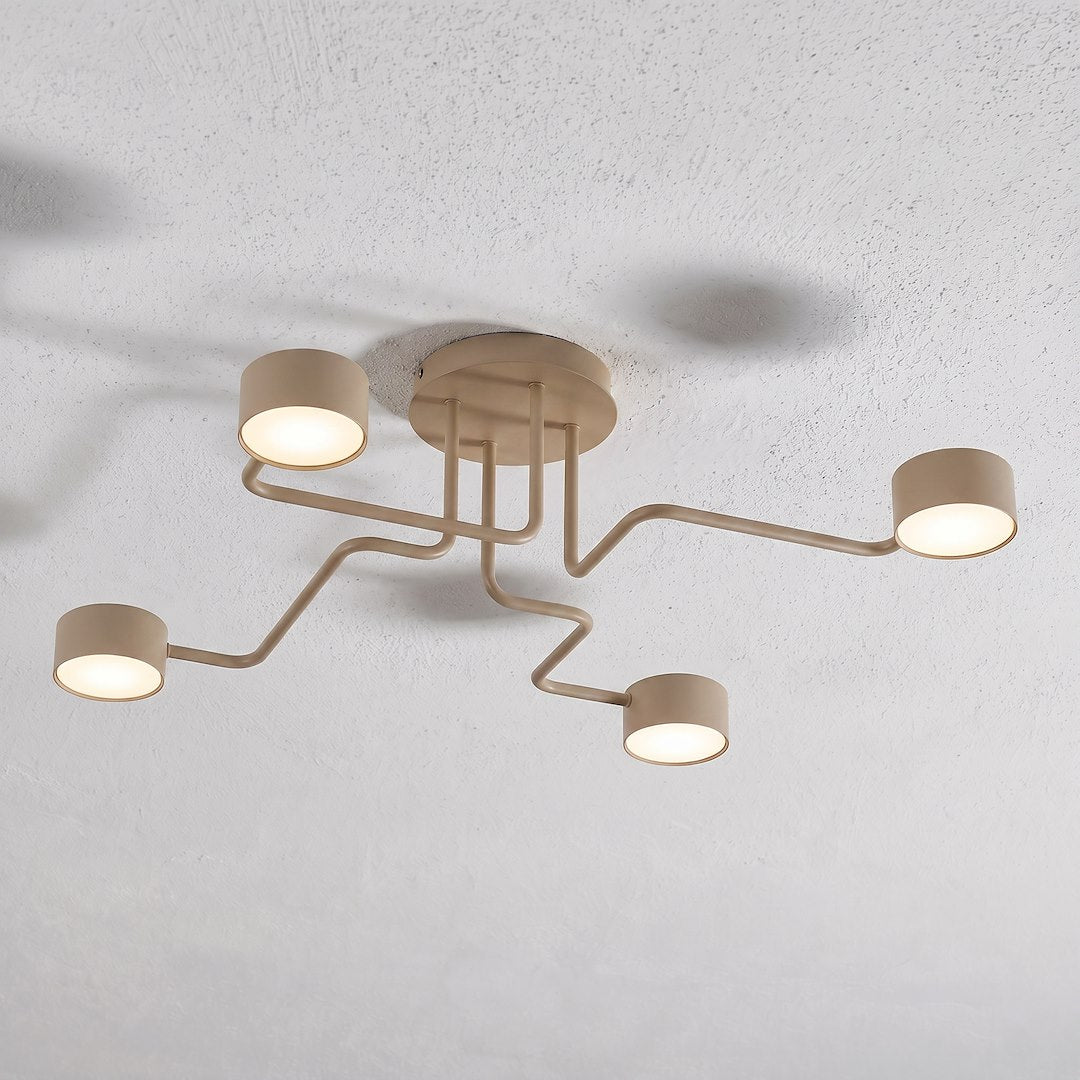 Détail sous plafond, diffuseurs cylindriques allumés et ombres portées