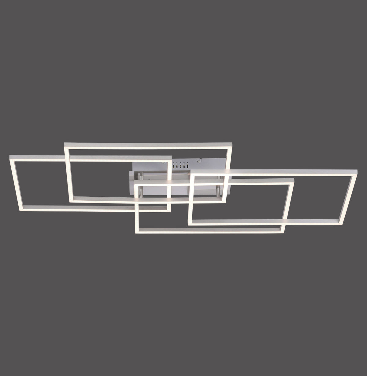Vue de face du plafonnier aux cadres rectangulaires superposés sur fond gris