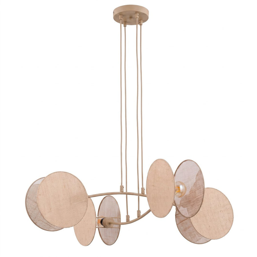 Suspension beige quatre lumières vue de face sur fond blanc neutre