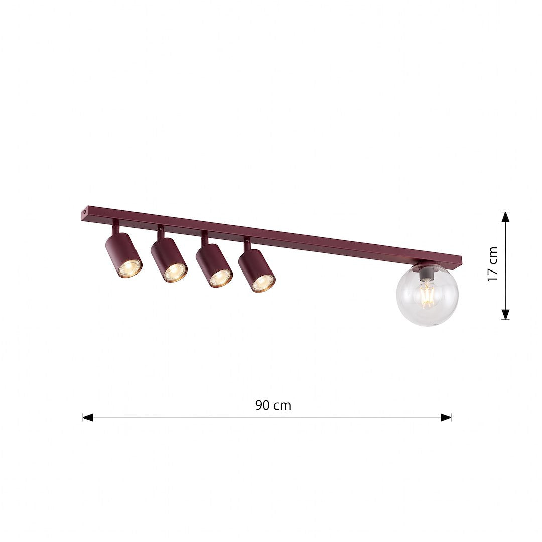 Schéma coté du luminaire, largeur quatre-vingt-dix centimètres et hauteur dix-sept centimètres.