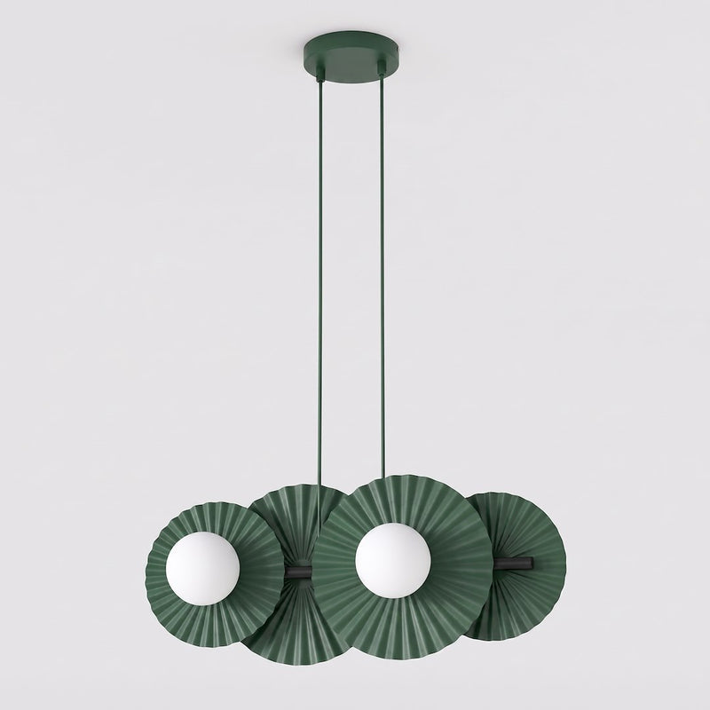 Suspension Umbra 4 lumières verte, verre blanc