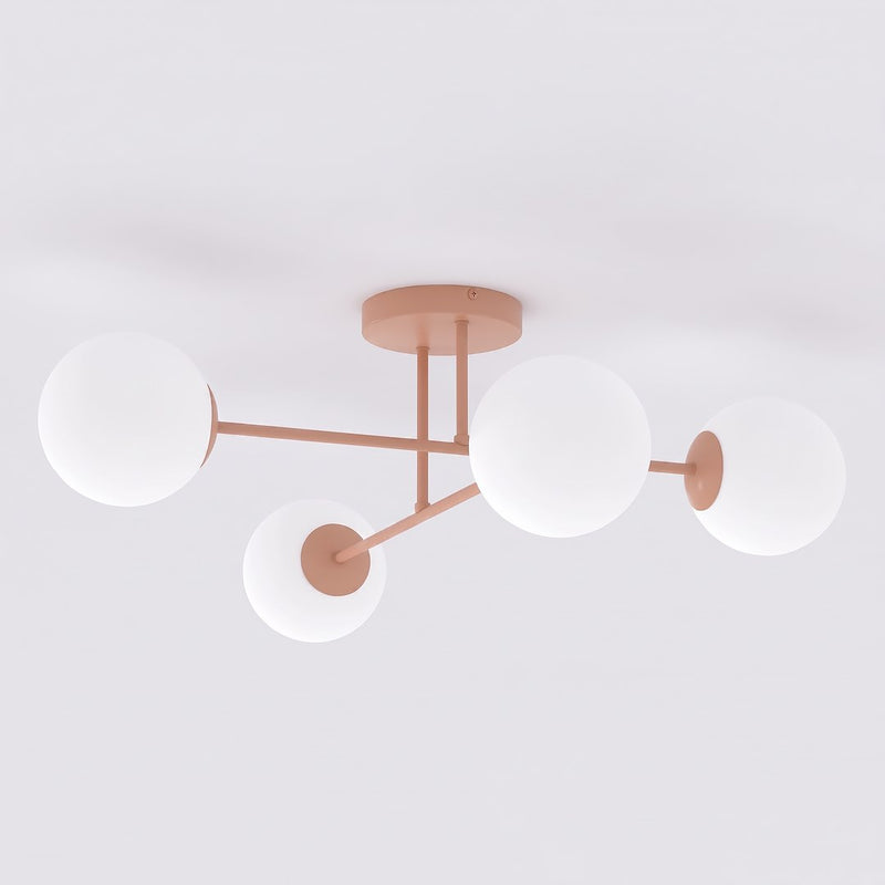 Plafonnier Roma 4 lumières corail, verre blanc