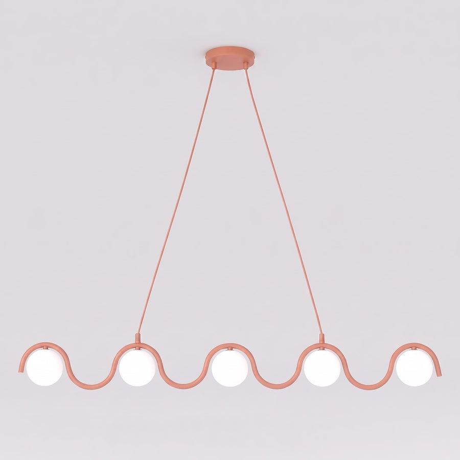 Vue de face du bandeau ondulé corail et de ses cinq globes opalins