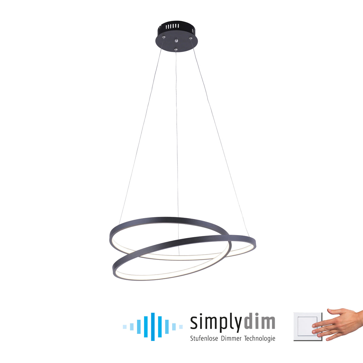 Photo produit sur fond blanc avec logo simplydim et interrupteur variateur