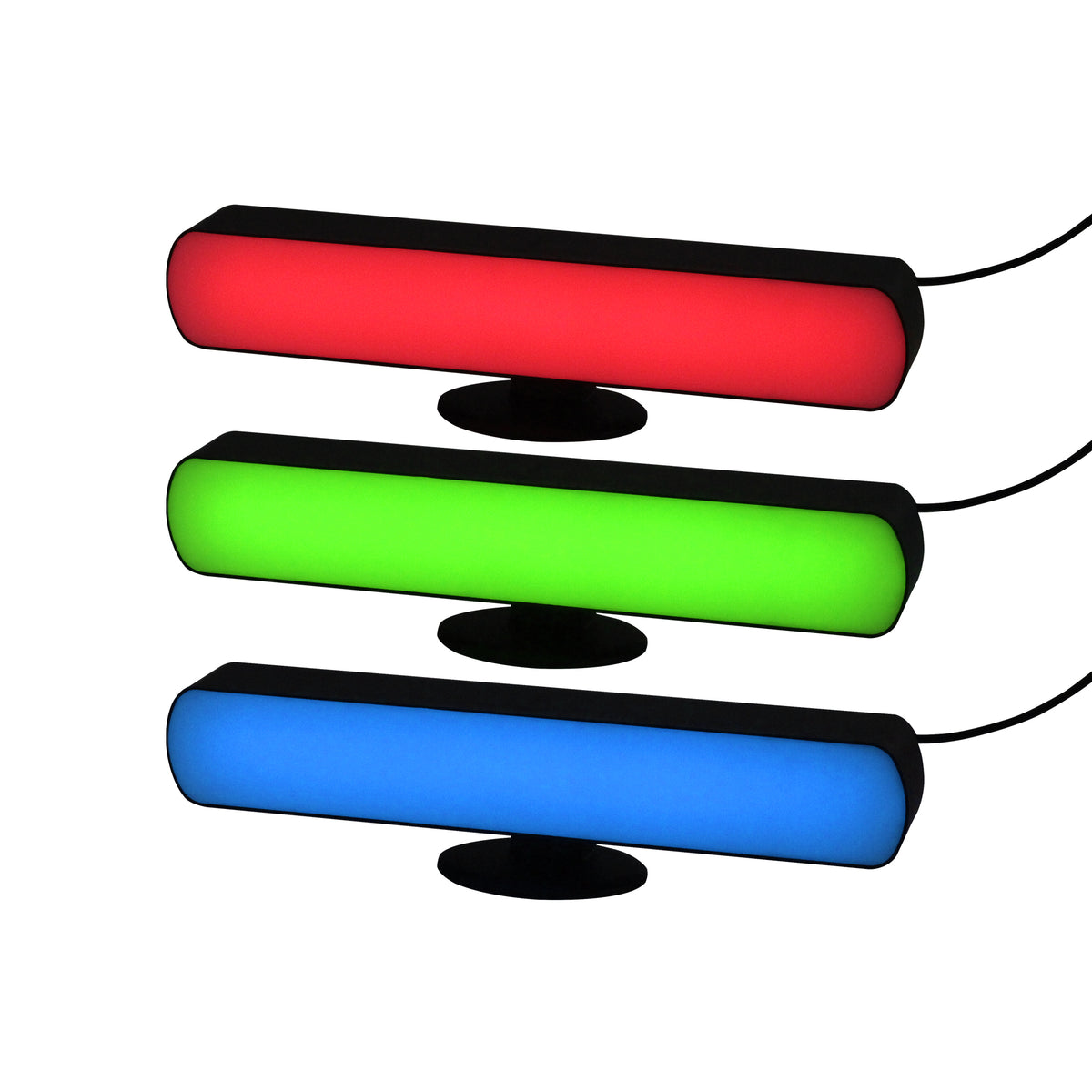 Trois lampes horizontales allumées en rouge, vert et bleu superposées