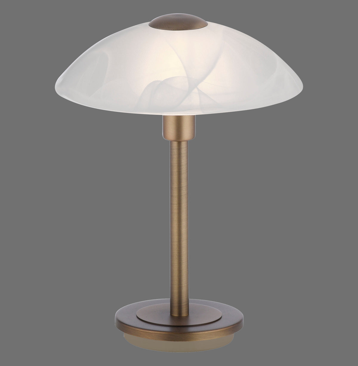 Lampe à poser de face, abat-jour en verre alabastre et tige en laiton vieilli