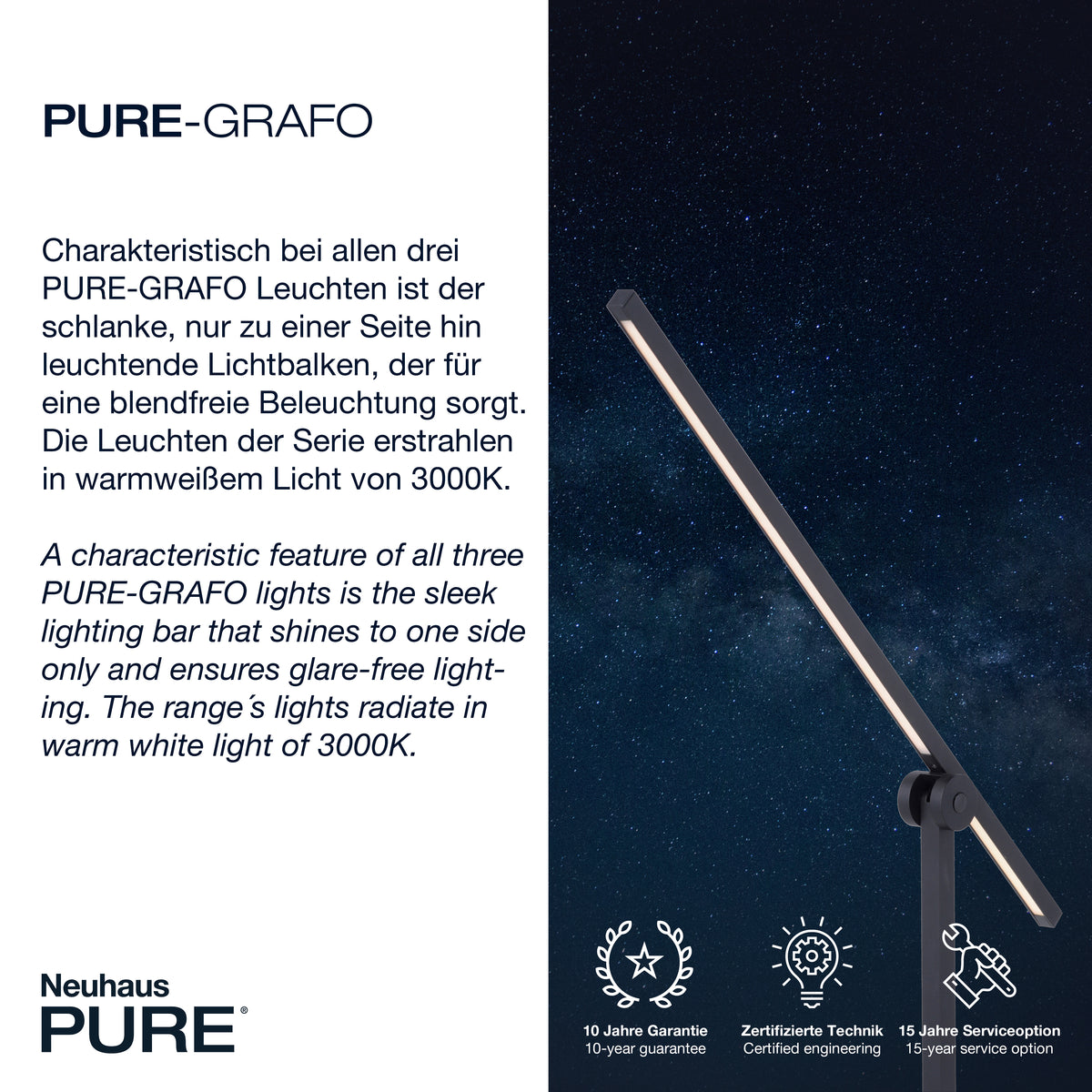 Visuel descriptif avec texte allemand sur la barre lumineuse orientable unilatérale