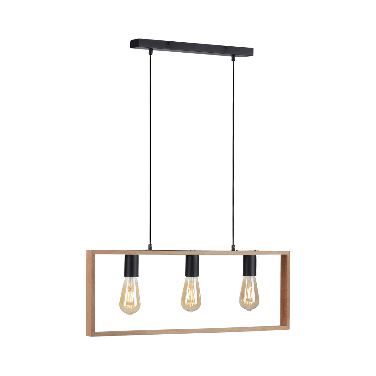 Suspension Franky 3 lumières noire et bois