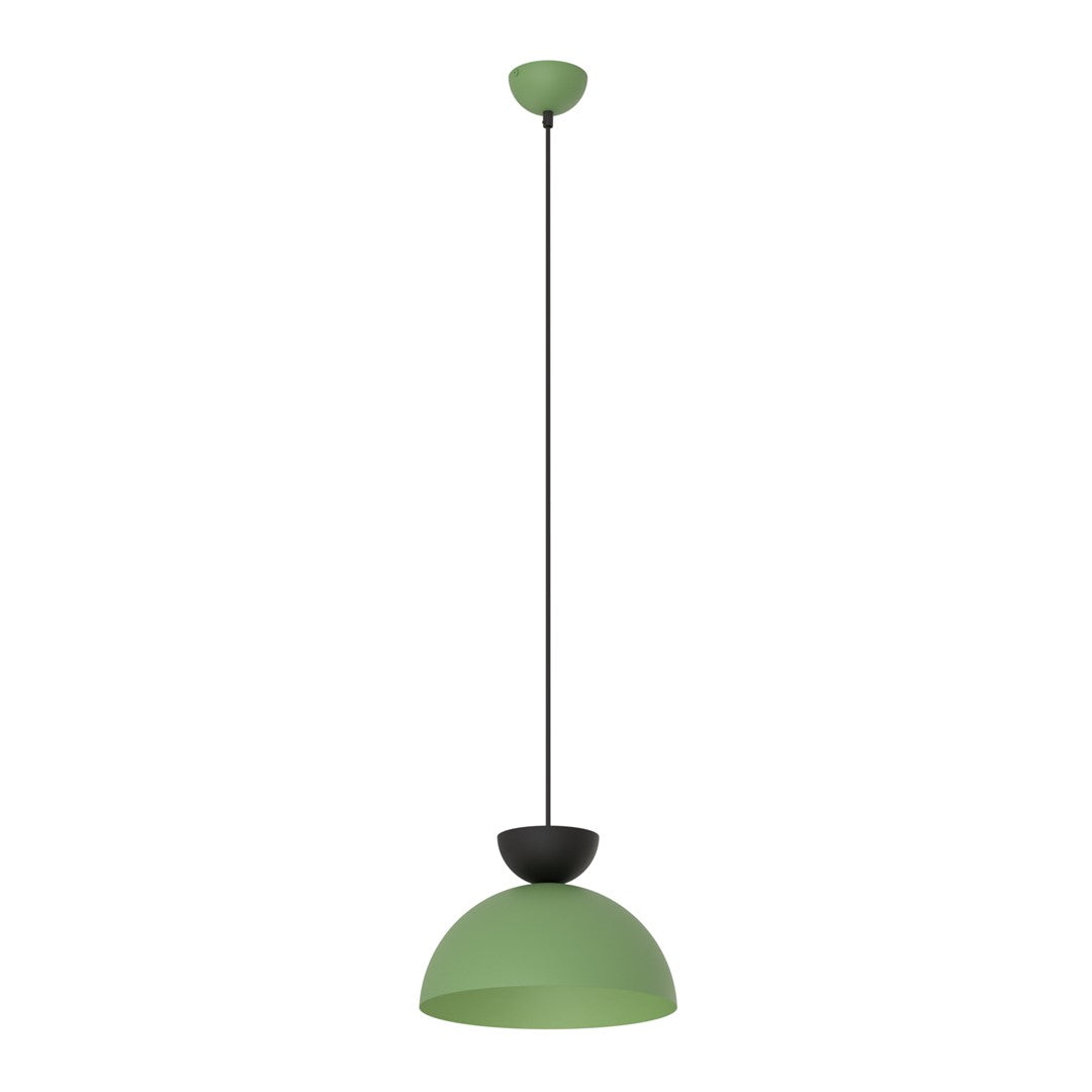 Vue de face du luminaire suspendu vert et noir sur fond blanc