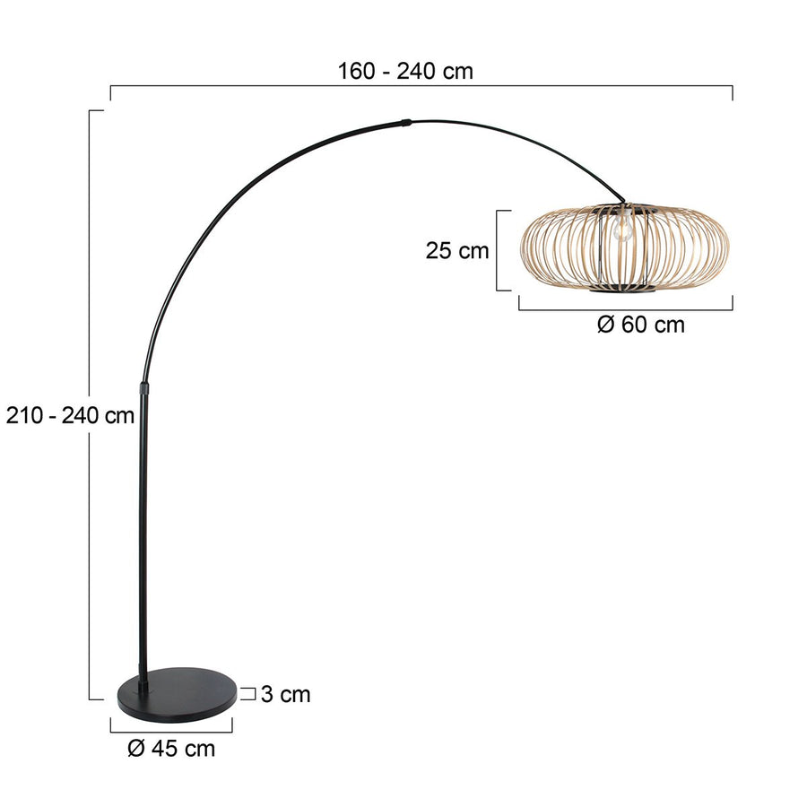 Schéma coté du lampadaire, hauteur réglable et diamètre de l'abat-jour