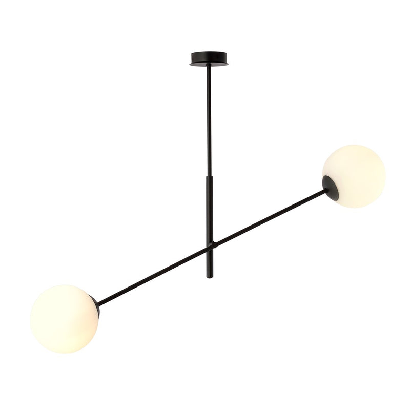 Suspension Linear 2 lumières noire, verre opale