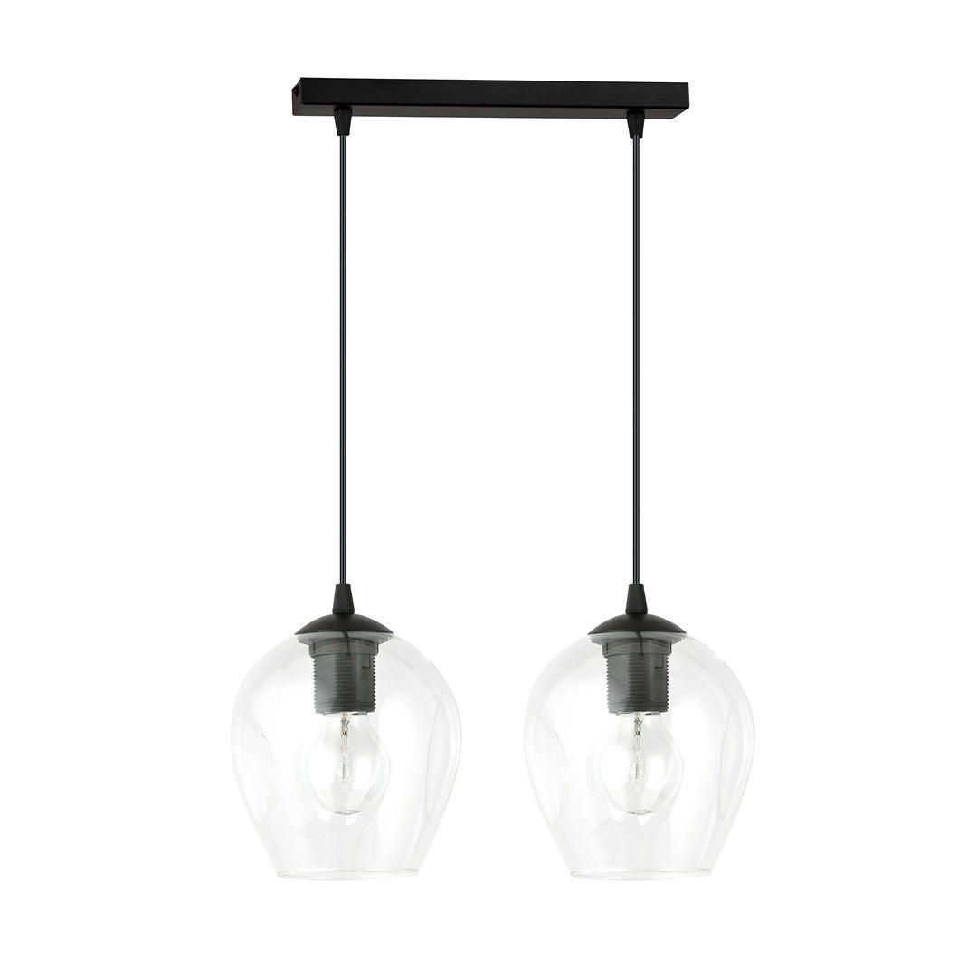 Même suspension deux lumières vue de face, ampoules éteintes et verre transparent