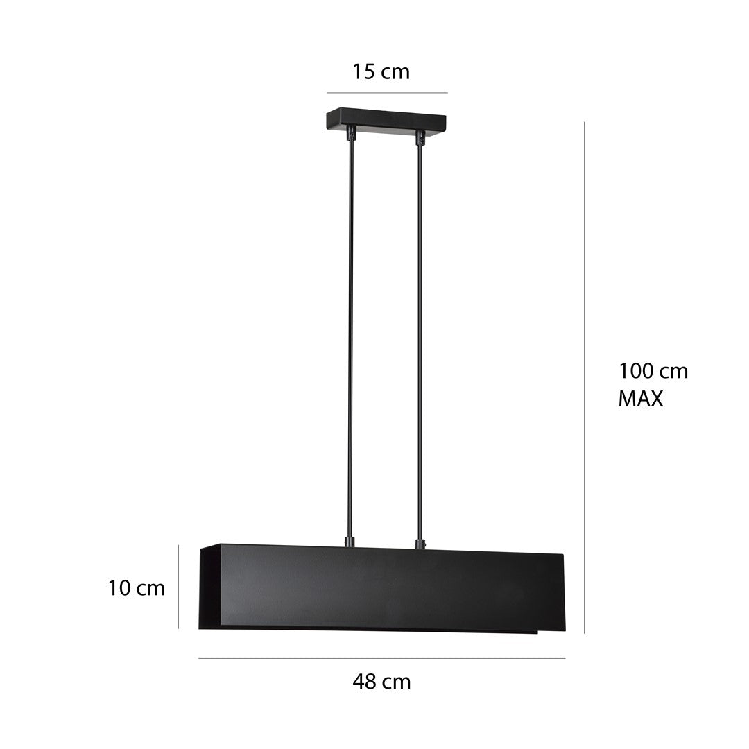 Schéma coté indiquant 48 cm de large, 10 cm de haut et 100 cm maximum