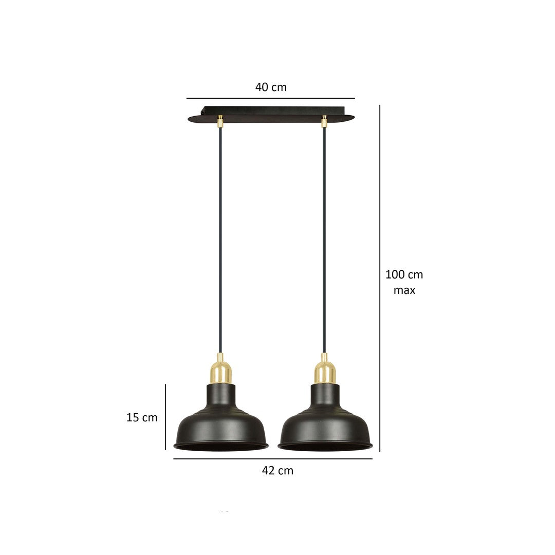 Schéma de dimensions avec largeur 40 cm, hauteur maximale 100 cm et abat-jour 15 cm.