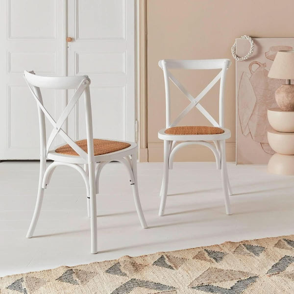 2 Bistro-Stühle Holz Rattan | Roh
