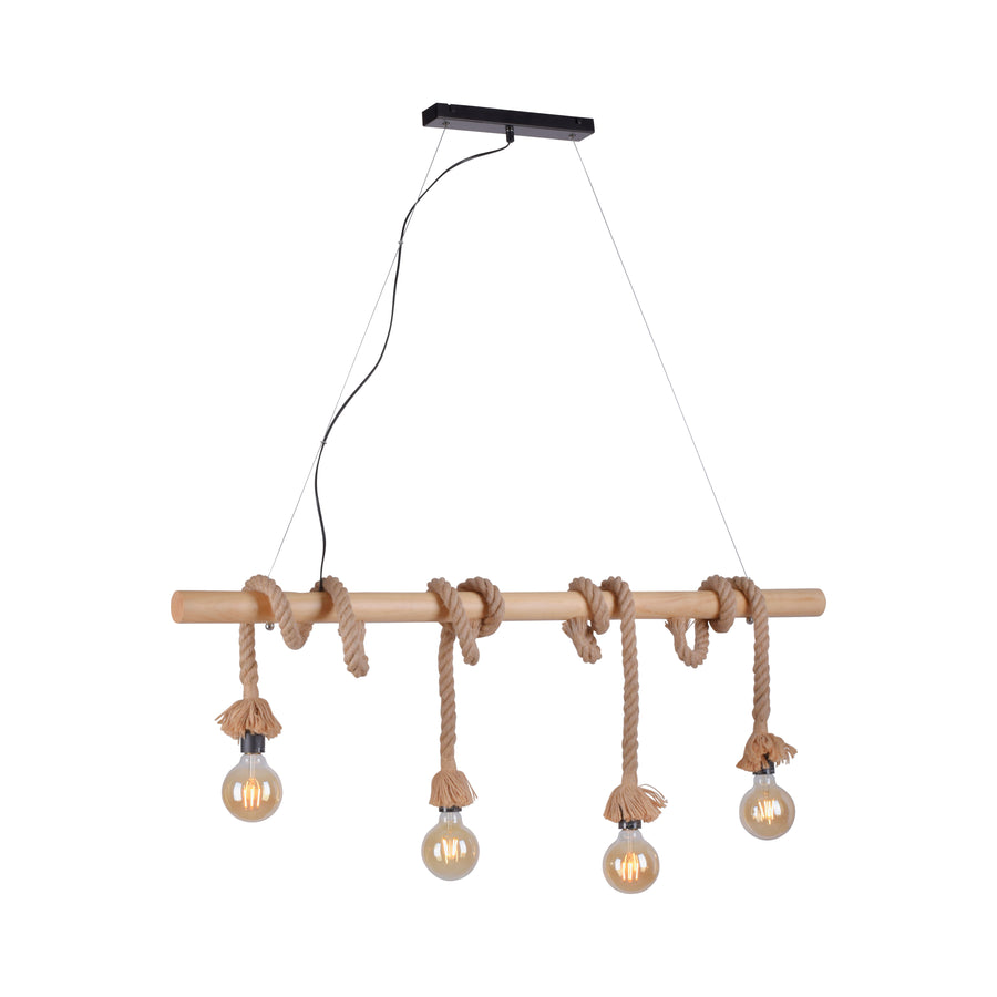 Suspension Rope 4 lumières marron, bois