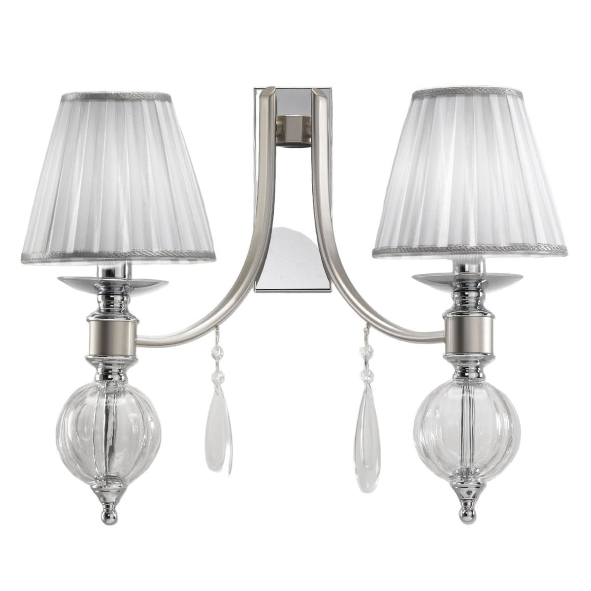Applique murale 7330 en tissu, chrome et blanc, 2 lumières, hauteur 43 cm